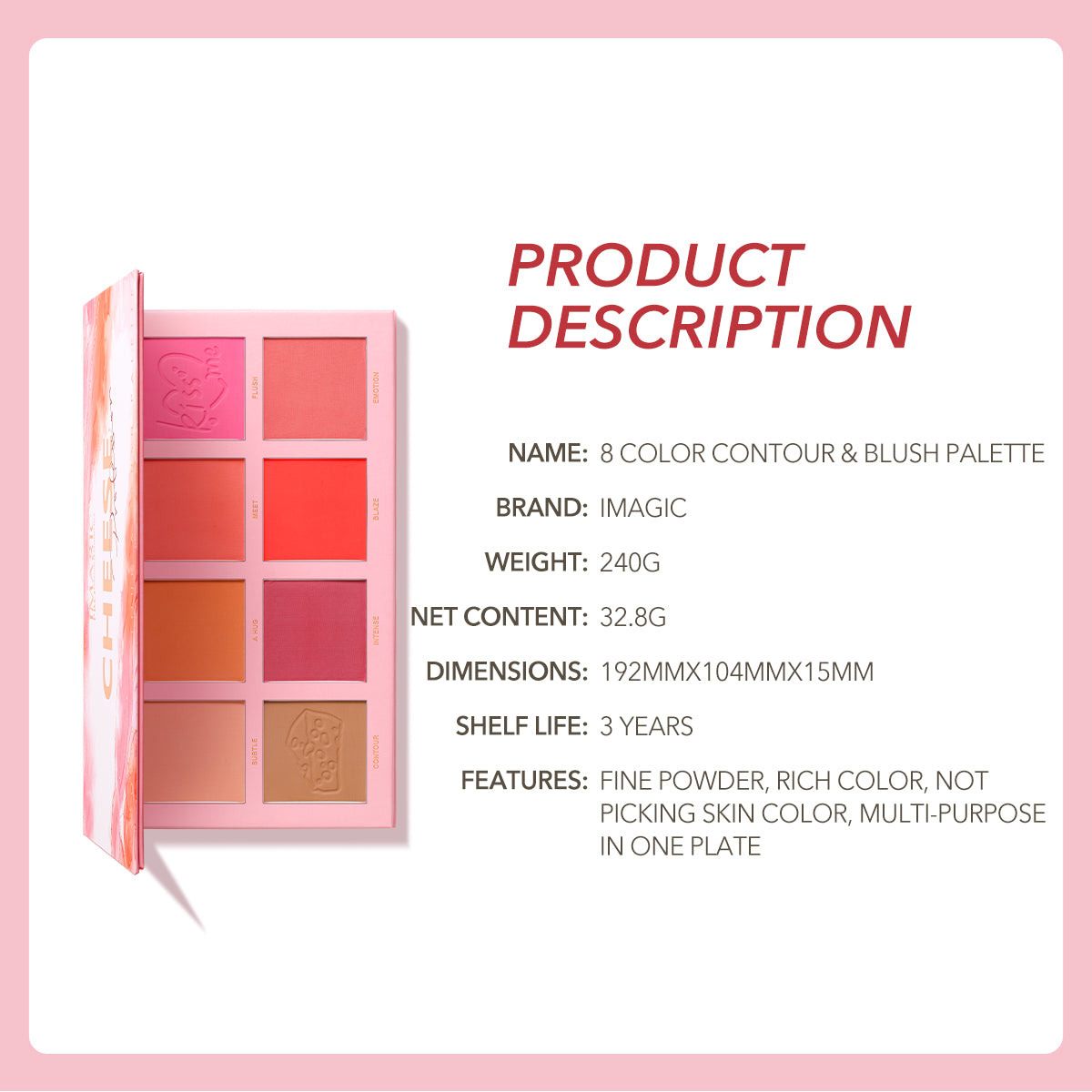 IMAGIC CHEESE PROFESSION 8 COLOR CONTOUR BLUSH PALETTE (FA-136)