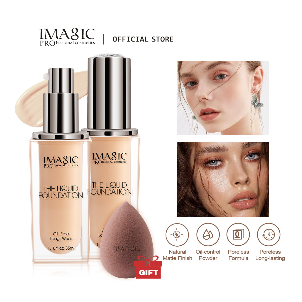 IMAGIC OIL FREE LONG WEAR LIQUID FOUNDATION (FA-135) – IMAGIC COSMETICS